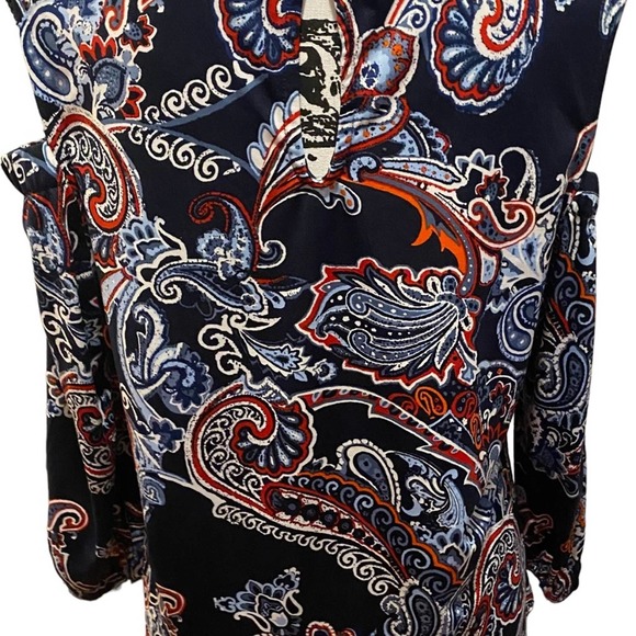 New Directions Size Large Cold Shoulder Comfortable Blue Dress Top - Picture 4 of 6